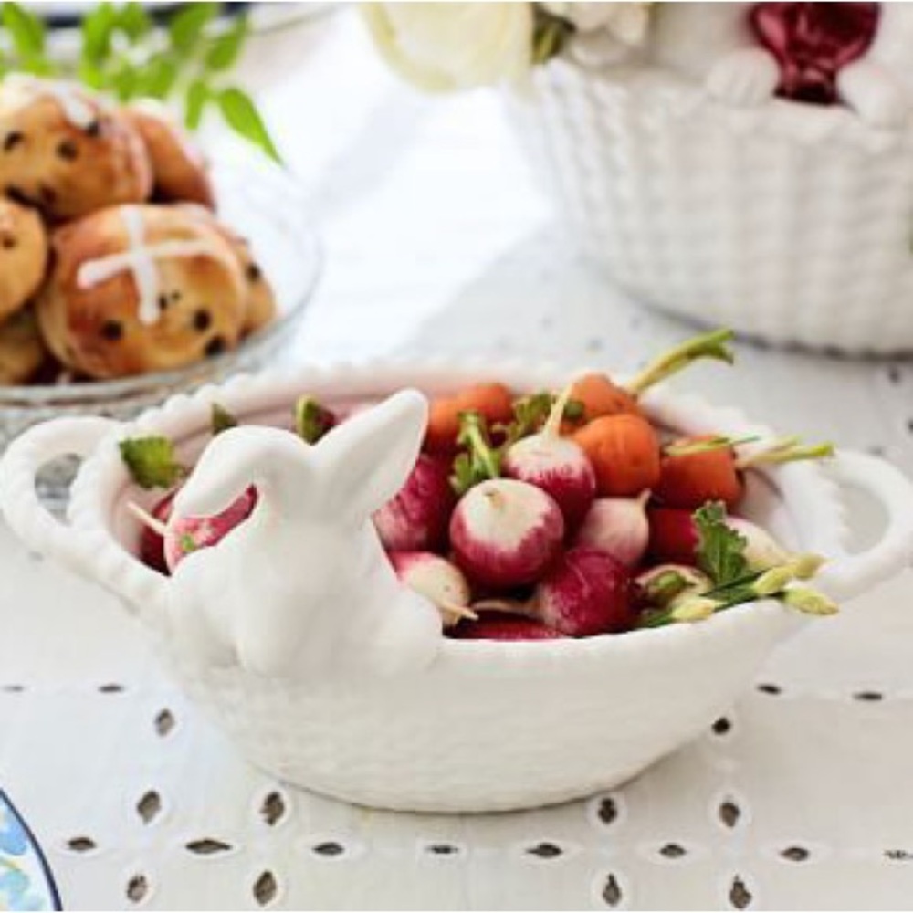 NEW Pottery Barn Easter Basket Bunny Serving Dish with Handles - White, #2